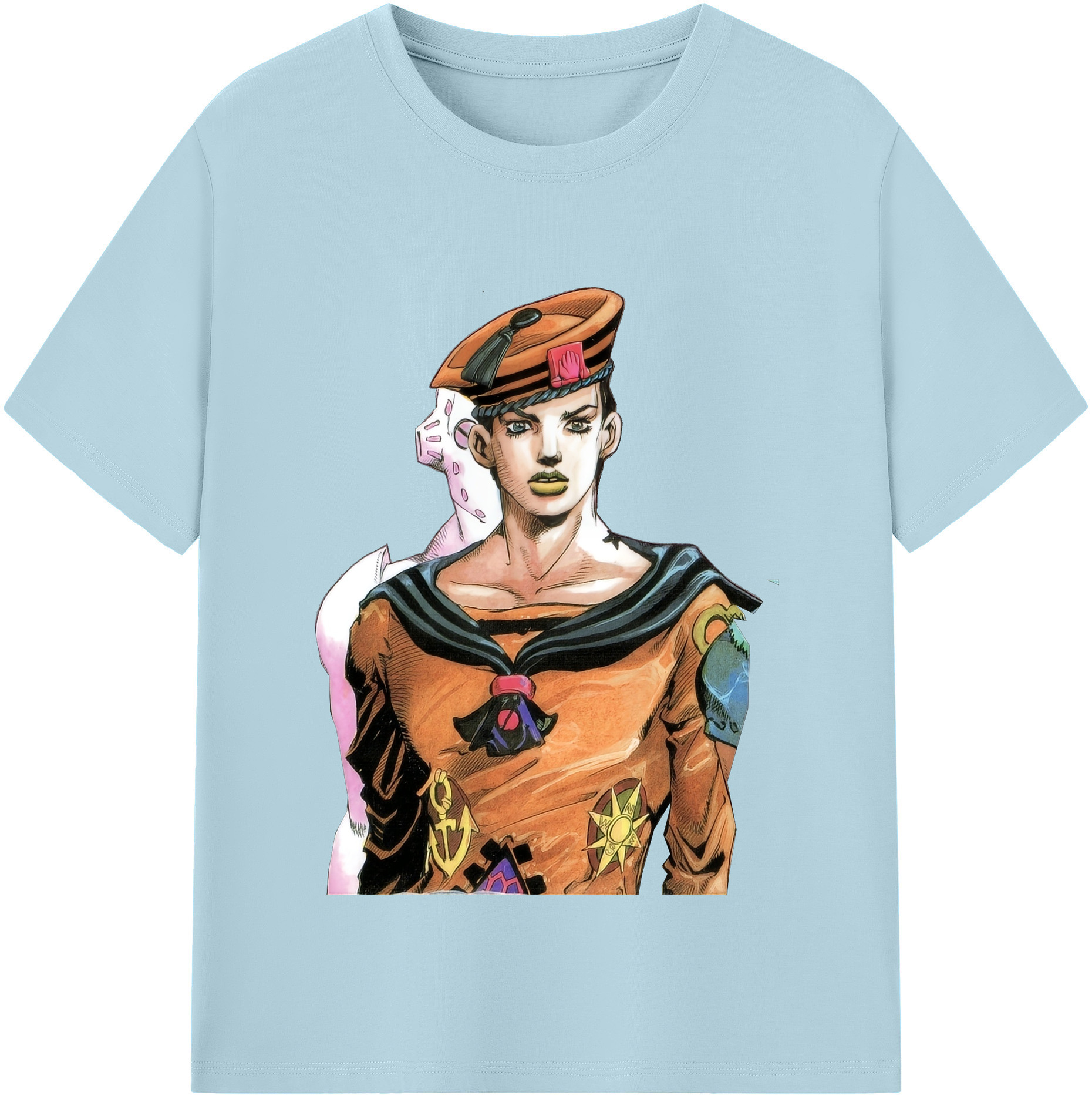 （画像用） ジョジョの奇妙な冒険 東方定助 JoJo's Bizarre Adventure Higashikata Josuke 綿100％半袖Tシャツ（フロントプリント）